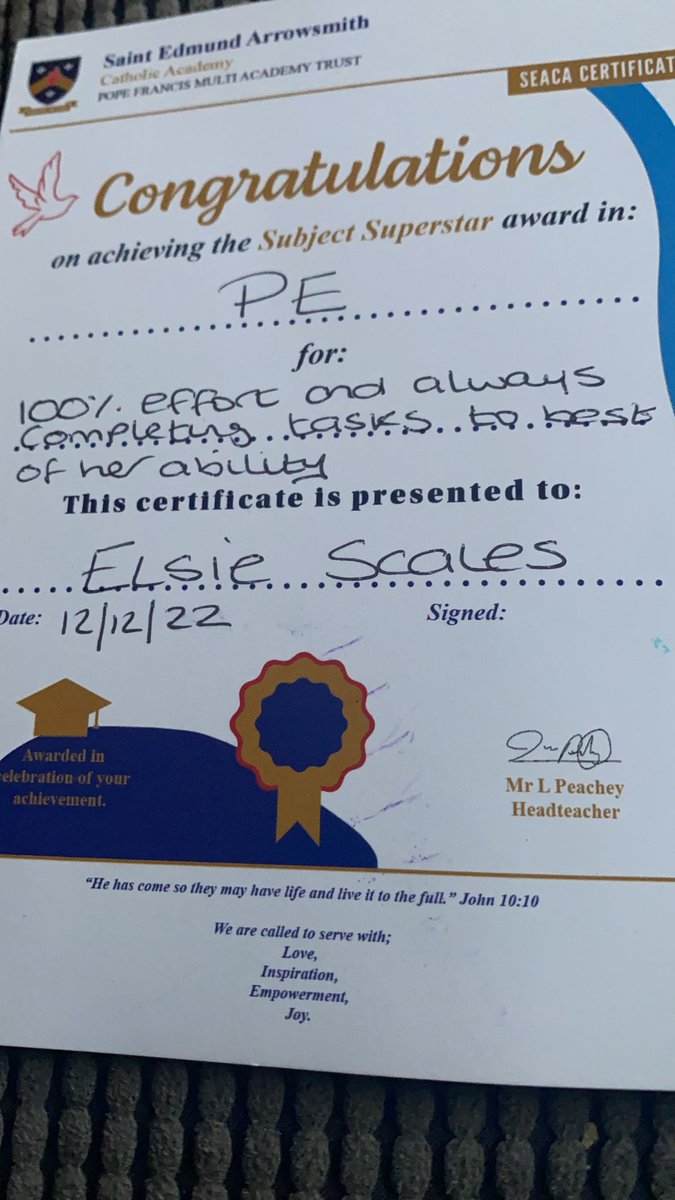 amyhaddley's tweet photo. What an achievement in her first term!! I'm such a proud mum @SEACAcademy https://t.co/yPJtoEB5jP