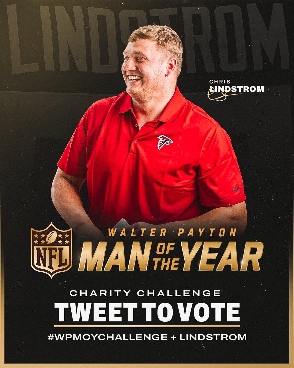 He's the best G in football (<a href="/PFF/">PFF</a> says so)

He's our Walter Payton Man of the Year (<a href="/FalconsCR/">Falcons In The Community</a> says so)

RT to adorn <a href="/C_Lindstrom63/">Chris Lindstrom</a> with your votes and support!

#ProBowlVote x #WPMOYChallenge