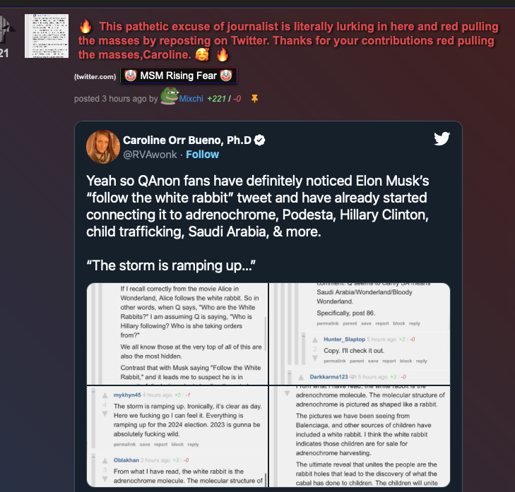 ChampChampTS's tweet photo. @RVAwonk Qanon is thanking you for this post! Enraging. I added a screenshot of them for you to see. https://t.co/gs0u3RCJWb
