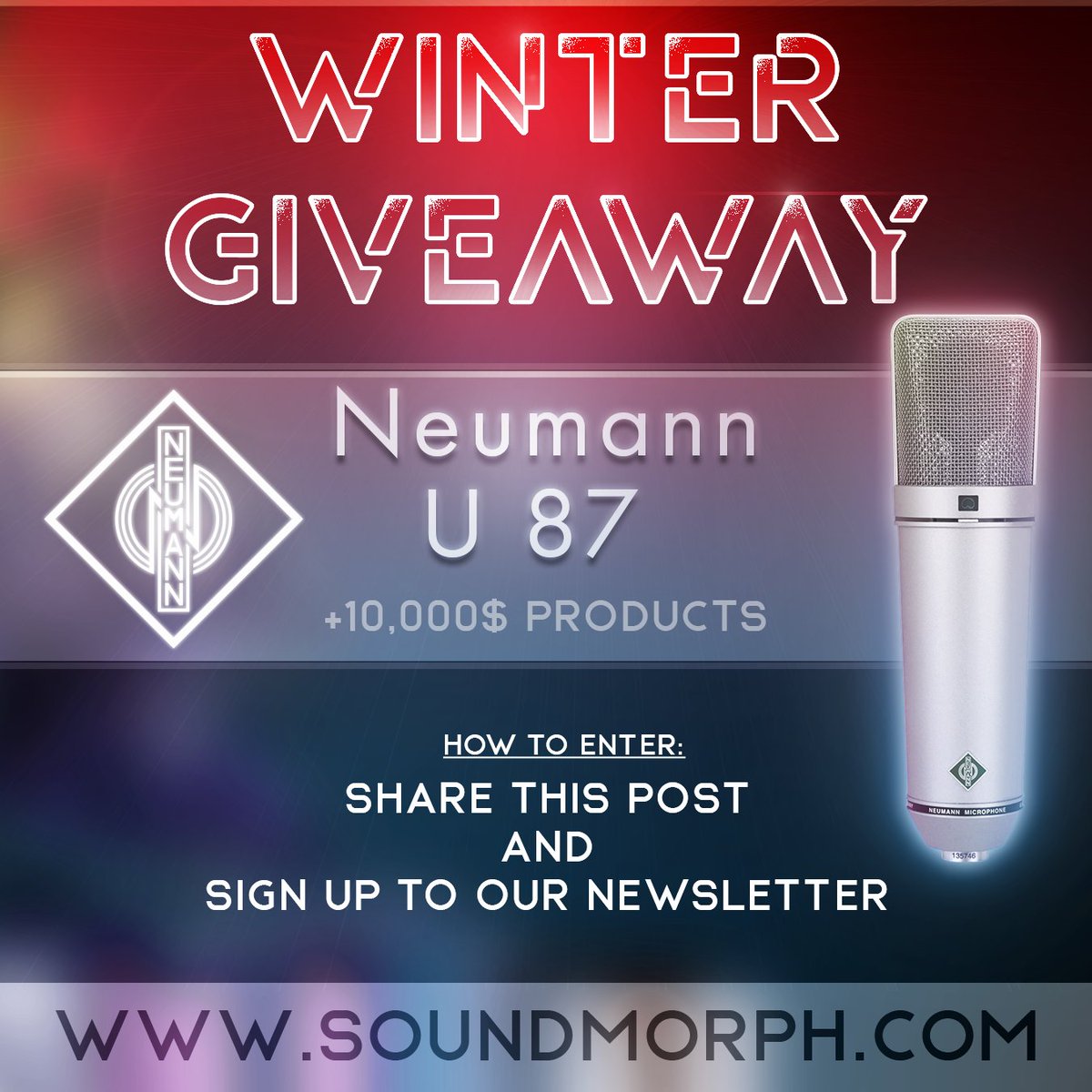 SoundMorph's tweet image. SoundMorph Winter Giveaway - Neumann U87 +$10k in products 
How To Play?

1. Share this post
2. Sign up to our newsletter.

learn more at soundmorph.com