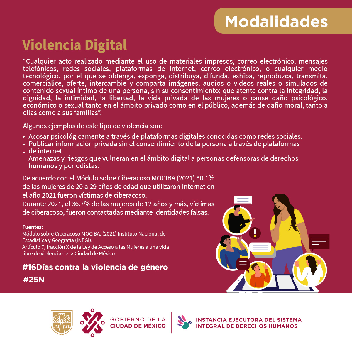 Recibir mensajes ofensivos a través de cualquier plataforma digital o que difundan sin tu consentimiento imágenes o información que es privada, son formas de #ViolenciaDigital #Súmate a los #16DíasdeActivismo 🎗️contra la #ViolenciaDeGénero #TodasTodosLosDías #NoEstásSola