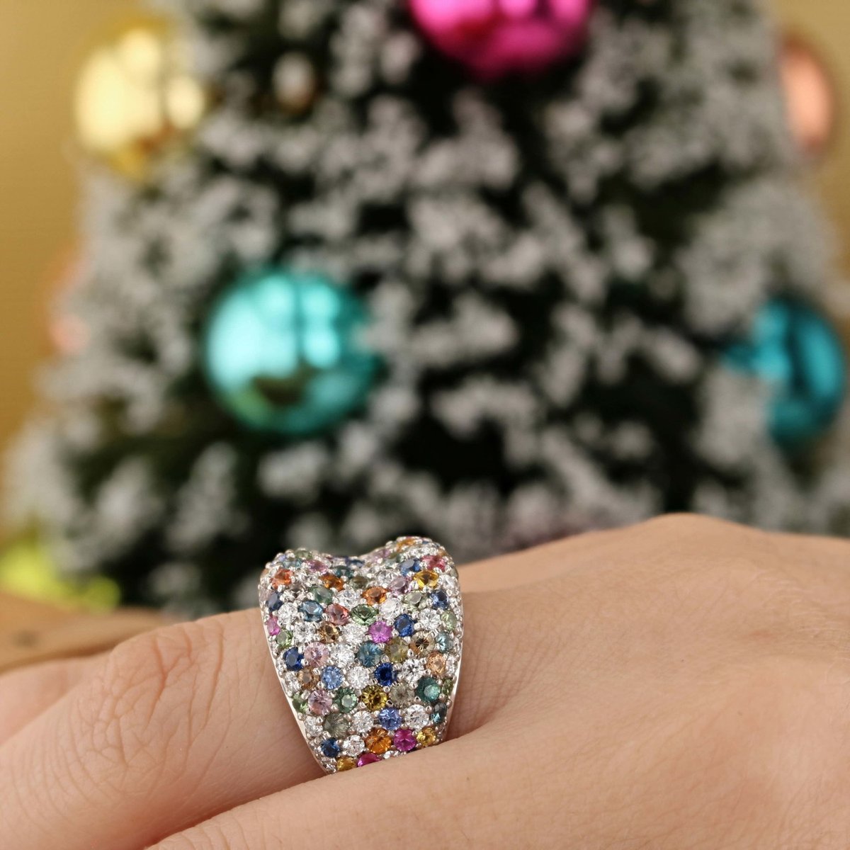 Just out of the shop in time for Christmas. This new ring features a beautiful pave of diamonds and multi-colored sapphires. #instafashion #sparkly #CoffinandTrout