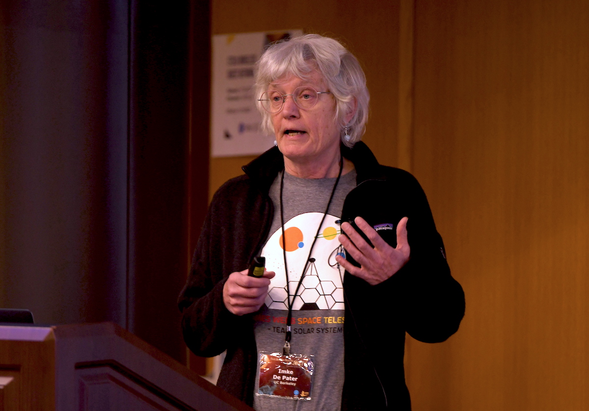 SpaceTelescope's tweet photo. Imke de Pater from @UCBerkeley is explaining her team’s work using #NASAWebb observations to build a more detailed understanding of Jupiter’s atmosphere. #JWSTFirstScience https://t.co/sCYDzQ9TPA