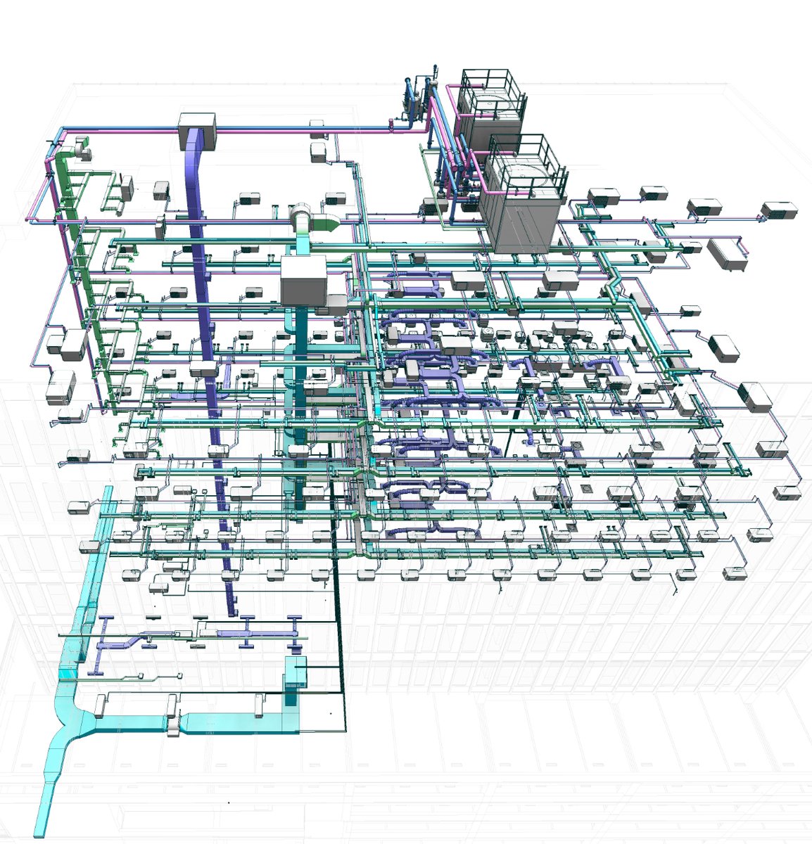 levolmep's tweet photo. Diseño de sistema para climatización, renovación y extracción de aire en torre de usos mixtos. 

#hvac #aireacondicionado #diseño #ductwork #piping #mep #climatización #refrigeracion #coolingtowers #airconditioning #ventilacion #extraccion #revit #navisworks #bim https://t.co/TUducrQYik