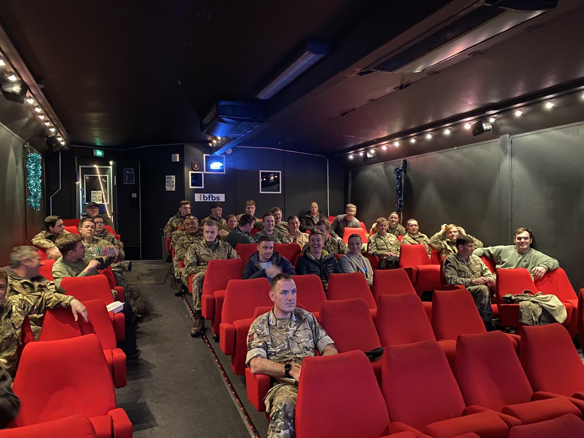 A great afternoon courtesy of the @BFBSCinemas supporting the troops at CBW with a cracking Film #ViolentNight. Free mince pies, pretzels and some mulled wine. @29EODGSU @29eod @8EngrBde @35Eod @33engrregt