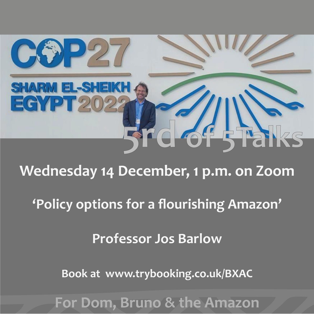 HaltonMill's tweet image. “For Dom Bruno &amp;amp; the Amazon”, Lancaster &amp;amp; online. Final event, online talk 1 pm Wed 14 Dec. Prof Jos Barlow, back from COP27 - “Policy Options for a Flourishing Amazon”. 
Book at trybooking.co.uk/BXAC
