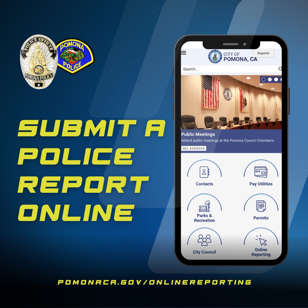 File a police report online! The following police reports can be made online: 🔸 Vehicle Burglary/Vehicle Tampering 🔸 Identity Theft 🔸 Credit Card Fraud 🔸 Non-Injury Traffic Collisions & more! 💻 or 📲: pomonaca.gov/onlinereporting