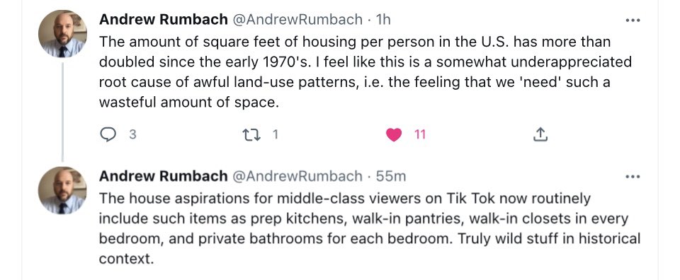 tmccormick's tweet photo. American personal sprawl: housing space soared in last 50yrs. #BuildSmallCoalition in Oregon c2010- prompted by enviro, land-use issues. @oregonmetro formerly hosted https://t.co/4jqFzlDTrp, I hope to help relaunch independent https://t.co/QsniQuLx53 @BuildSmallCltn #MissingSmall https://t.co/Ahhg0RFWql