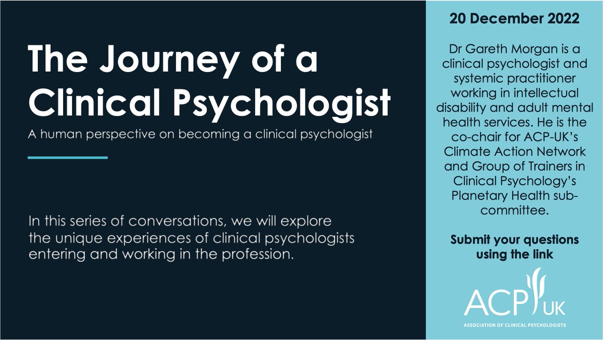 ACP-UK Trainee Network (@acp_uktrainees) on Twitter photo Introducing our 'In Conversation' webinar series, where we informally ask #clinicalpsychologists what their chosen niche means to them. Get involved by submitting questions to be asked. See our poster for info on our speaker!
clinicalpsychogists.eu.qualtrics.com/jfe/form/SV_4O…
#dclinpsy
<a href="/UK_ACP/">ACP-UK</a>
<a href="/ACP_UKCAN/">Association of Clinical Psychologists: Climate</a> Introducing our 'In Conversation' webinar series, where we informally ask #clinicalpsychologists what their chosen niche means to them. Get involved by submitting questions to be asked. See our poster for info on our speaker!
clinicalpsychogists.eu.qualtrics.com/jfe/form/SV_4O…
#dclinpsy
<a href="/UK_ACP/">ACP-UK</a>
<a href="/ACP_UKCAN/">Association of Clinical Psychologists: Climate</a>