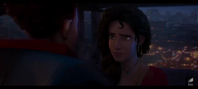 I'm glad to see Miles's mom look more prominent in this movie, basically taking the dad's role to help inspire her son.But it also makes me worried that this scene is suggesting Miles lost his father 