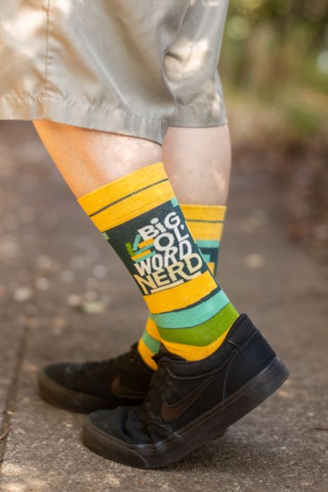 SockDreams's tweet image. Nerds unite! 

US shoe size: men&apos;s 7-12, women&apos;s 9-14.
Stretch around leg, 15&quot; at cuff

sockdreams.com/big-ol-word-ne…
#nerdythings #giftideas #socks