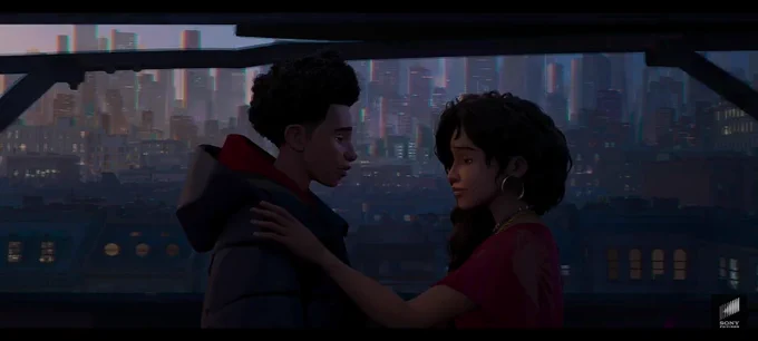 I'm glad to see Miles's mom look more prominent in this movie, basically taking the dad's role to help inspire her son.But it also makes me worried that this scene is suggesting Miles lost his father 