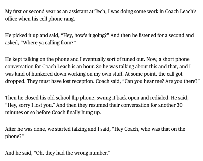 CSOonX's tweet photo. Another classic Mike Leach story via Lincoln Riley's article in The Players Tribune: https://t.co/Cam2s6bP4n