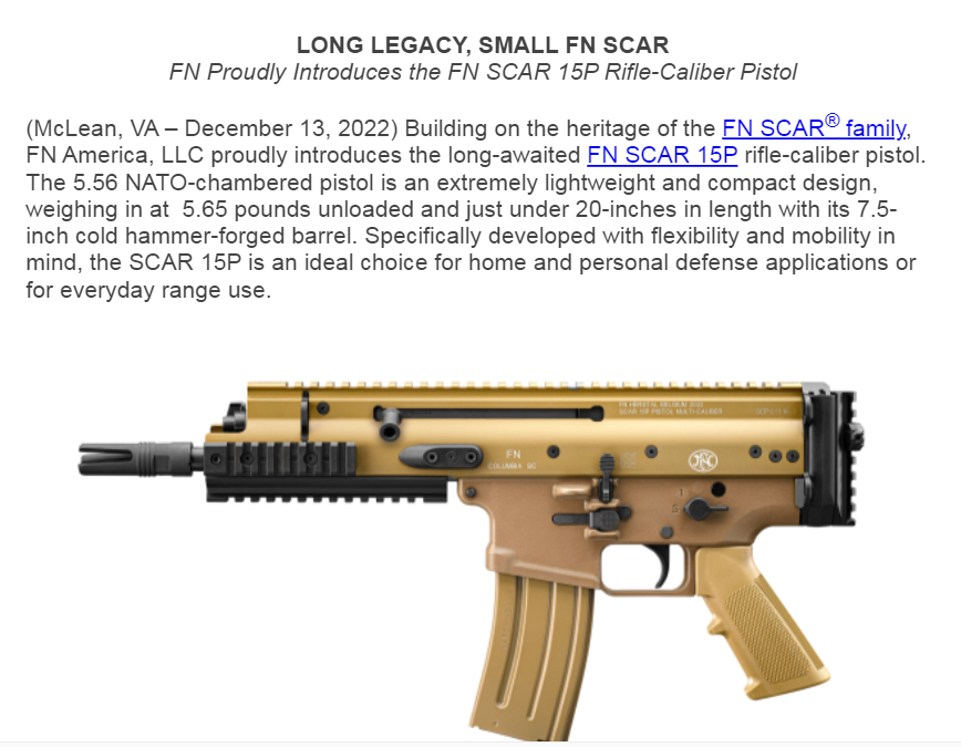 FirearmsNewsMag's tweet photo. What do you think of this? New from @FN_America
#firearmsnews #fnamerica #fnscar #smallscar #ar15 #556mm #pistol https://t.co/72bl874VrH