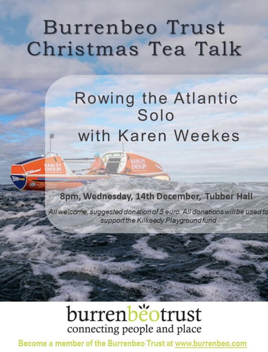 shecando2021's tweet photo. Sharing ocean rowing stories with locals in Tubber Hall tomorrow night as part of the Burren Trust tea talks programme. Always lovely to spend time in  company with the locals 😊. Swing by if you interested 
#burrentrust #tubber #exploration #endurance #supportinglocalcommunity https://t.co/lBkhbc3YvC