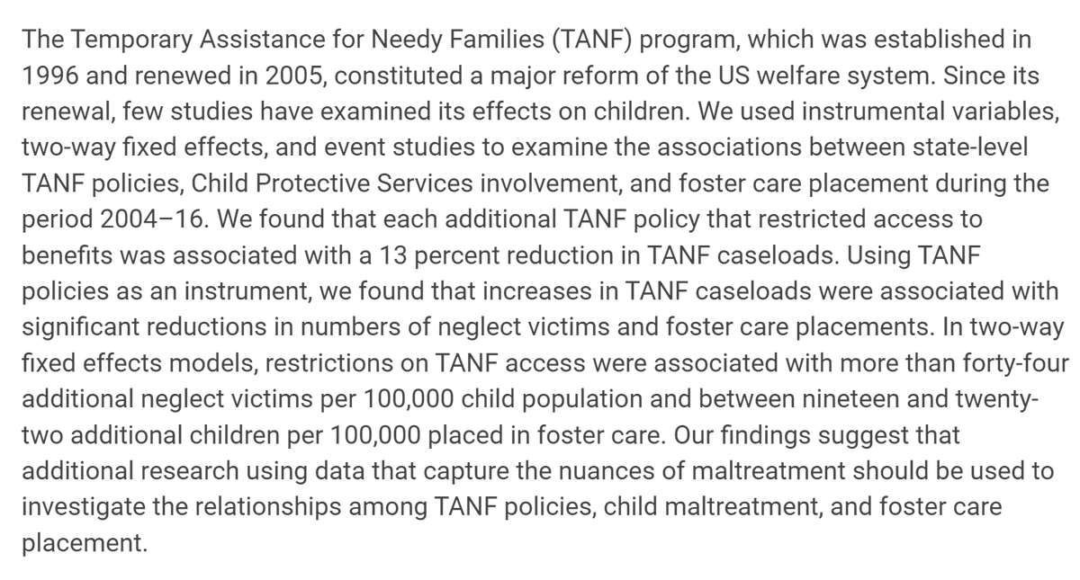DavidSlusky's tweet photo. New in @Health_Affairs from #DonnaGinther @KU_IPSR @KU_Economics @KUCollege @KUprovost @ResearchAtKU @UnivOfKansas & @michellejm16 @osucsw @OhioState. https://t.co/Zdd8KoCU6n. Reducing TANF increased both child neglect and child foster care placement. #KUExperts #KUDiscoveries https://t.co/BeqFfCFmmM