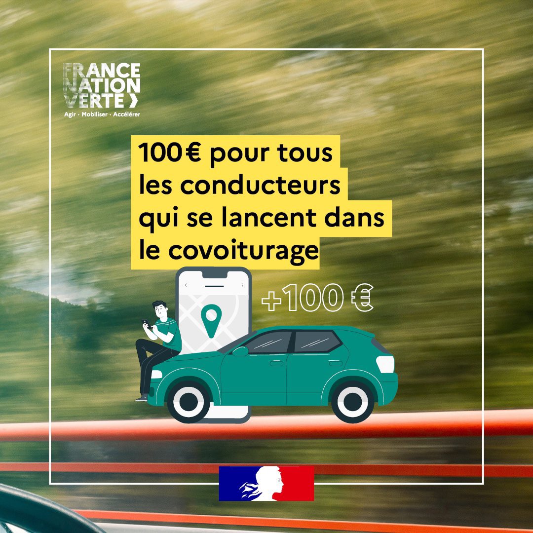 #Covoiturage | Bon pour le climat et le pouvoir d’achat, nous voulons tripler le nombre de trajets quotidiens réalisés en covoiturage ! 

A partir de janvier, un coup de pouce de 100€ pour tout nouvel utilisateur d’une plateforme de covoiturage.