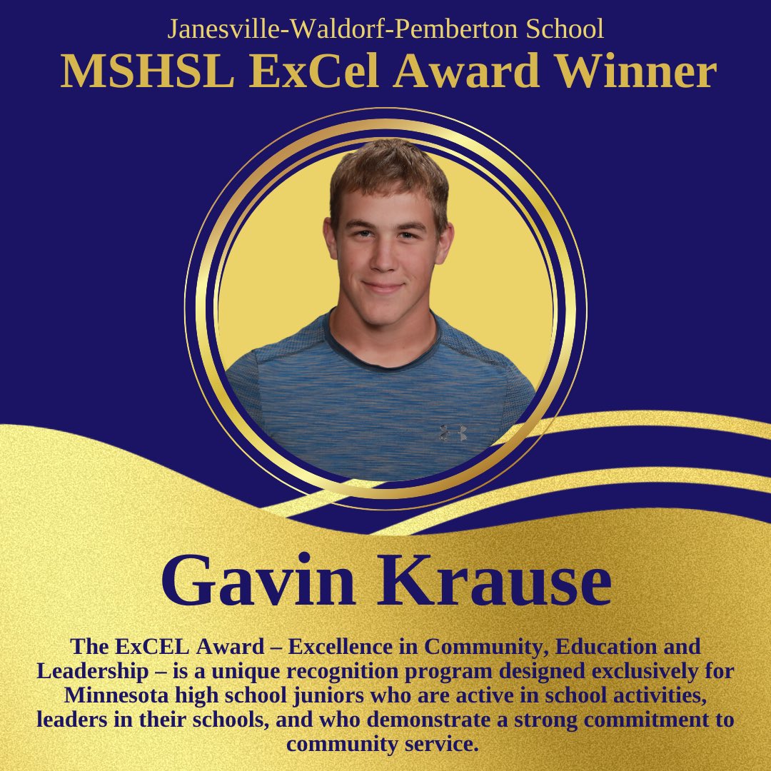We are thrilled to announce our MSHSL ExCel Award Winners: Alison Olson and Gavin Krause. 

#BulldogProud 🐾 | #WeAreJWP 🔗