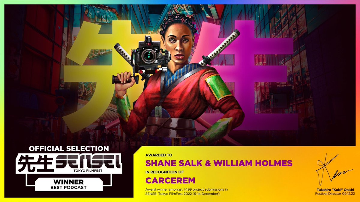 The Sensei Tokyo Filmfest has awarded Carcerem the BEST PODCAST AWARD!!! We are making our way around the world! Thank you so much for your recognition. We are over the moon. 

<a href="/senseifilmfest/">先生 SENSEI FilmFest</a> 
#soundesign #podcasts  #audiodrama  #CarceremTheSeries #Carcerem #TheLandOfAaru
