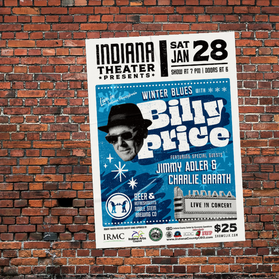 NEXT UP FOR INDIANA THEATER! ⚡ SAT JAN 28  ⚡ Some Winter Blues by Billy Price with special guests Jimmy Adler &amp; Charlie Barath.  
🎫 $25 Tickets available online: showclix.com/event/itp-bill…

#RockTheIndiana #WinterBlues #IndianaPA #IndianaTheater #DowntownIndiana