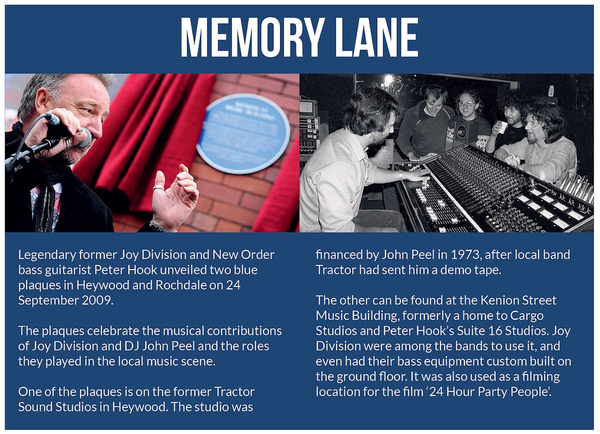 We head down memory lane to 24 September 2009, when Peter Hook, former bass guitarist in Joy Division and New Order, unveiled two blue plaques in Heywood and Rochdale. (Page 51)
realrochdale.co.uk/editions/ (Winter 2022)
