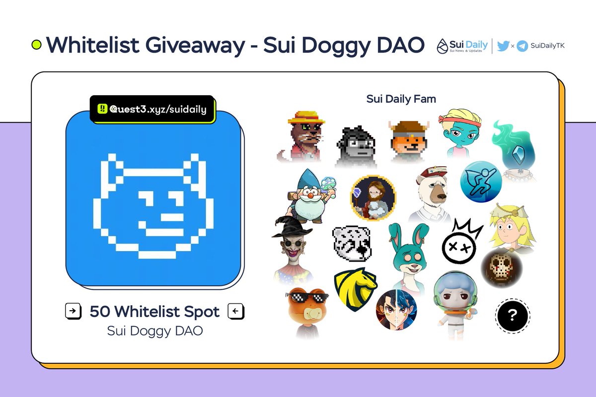 Degen_Radar's tweet photo. Suidaily X @suidoggy Biggest Giveaway Ever 🎉

🎁 50 Whitelist Spots 🎁
⌛ Duration: 15 days
How to?
💗Like &amp; RT this tweet

To Enter
Complete:
https://t.co/cgeCoaMtaD

#SUI #SUINAMI #SUIDAILY https://t.co/SEnSSttqCS
