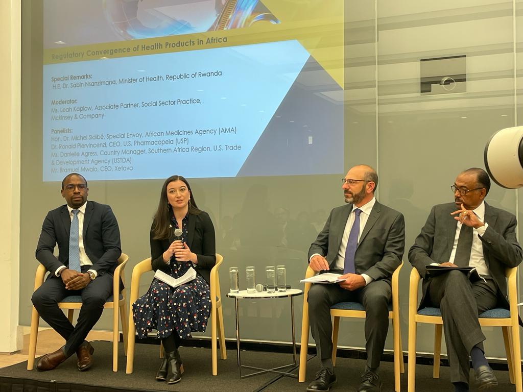 USTDA's tweet photo. Today, on the sidelines of the #USAfricaLeadersSummit22, CM Danielle Agress joined @USPharmacopeia, @AfricanAmata, &amp; @xetova to discuss how strengthening regulatory systems for healthcare products will increase access to safe and life-saving technologies for millions of Africans. https://t.co/1MZXWkZoBF