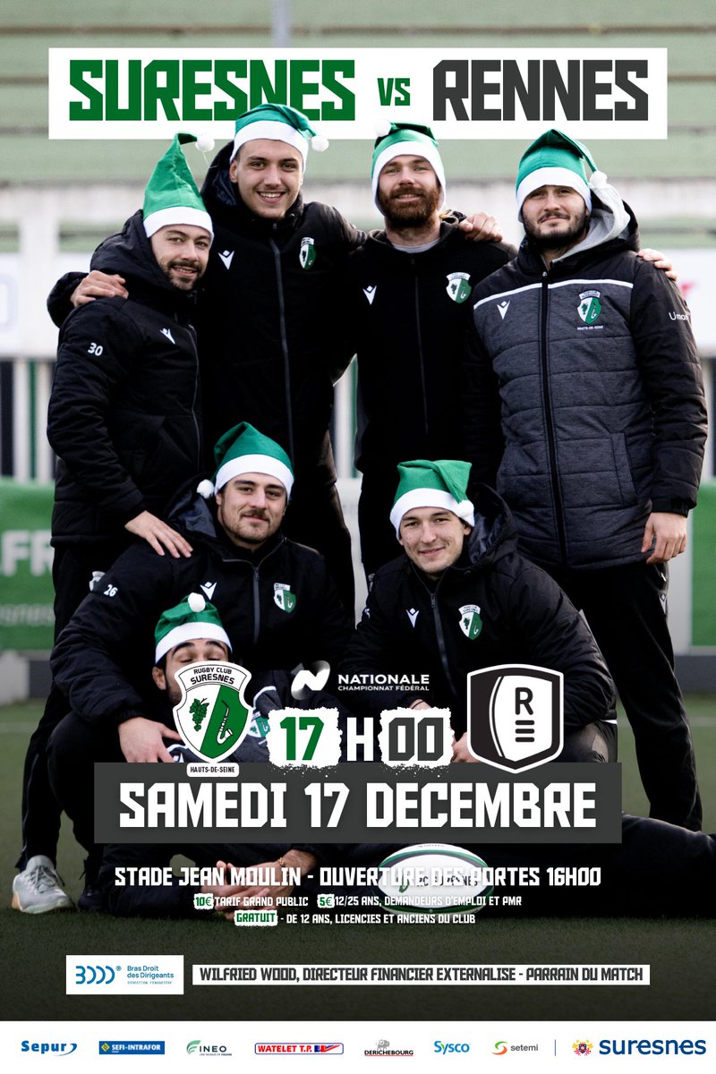 [ DERNIÈRE À DOMICILE 🎅🏼 ]

Supporters des verts et noirs : nous vous donnons rendez-vous ce samedi pour la dernière de l’année à Jean Moulin.

Sans oublier l’enjeu sportif, encore une fois très important pour nos joueurs, c’est dans une ambiance de fêtes que nous vous recevrons!