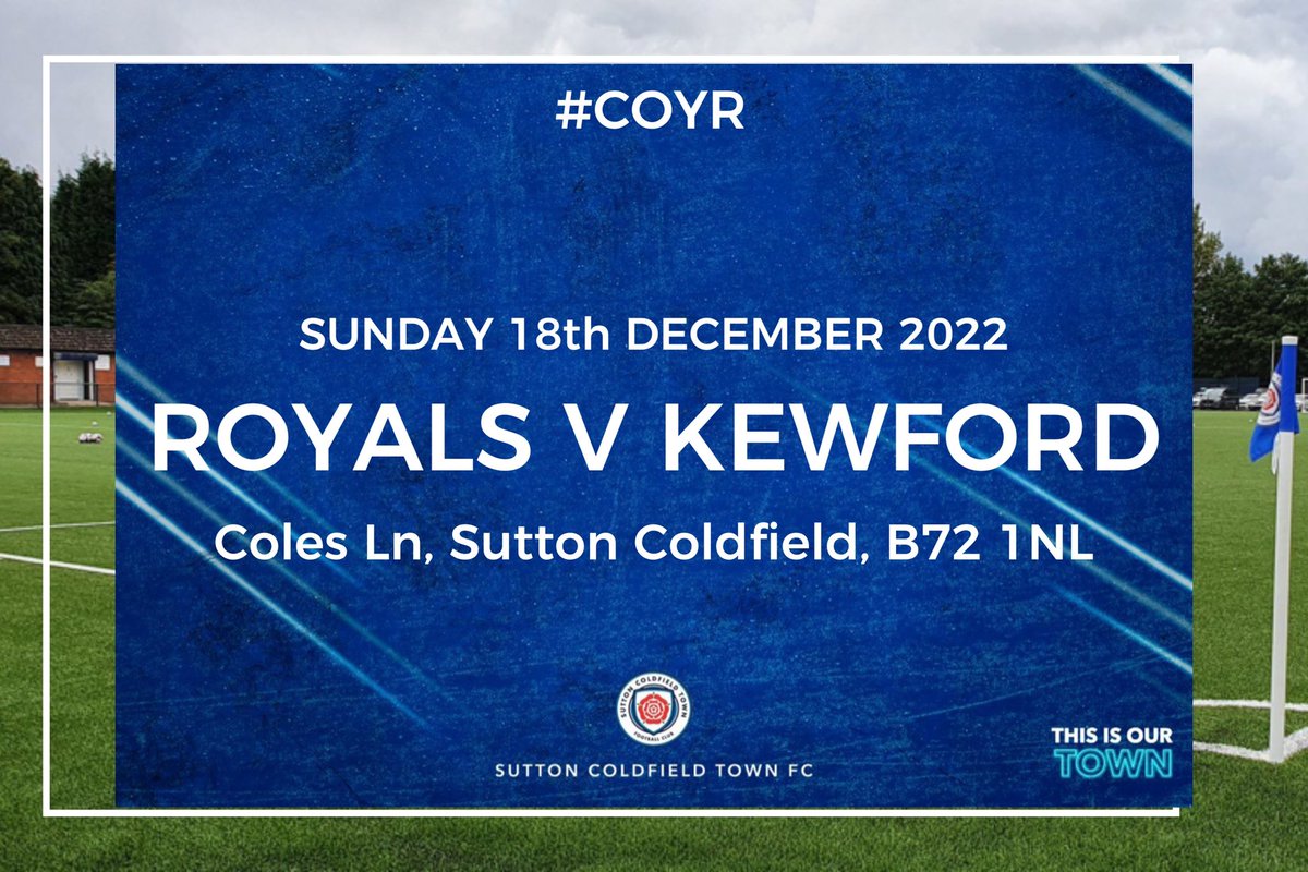 FINAL FIXTURE OF 2022 🔵⚪️

The team are in action this Sunday, home to Kewford Eagles ⬇️ 

🗓 18/12/22
🕑 2pm KO 
🆚 Kewford Eagles
🏟 Coles Ln, Sutton Coldfield, B72 1NL 

#ROYALS #COYR 🔵