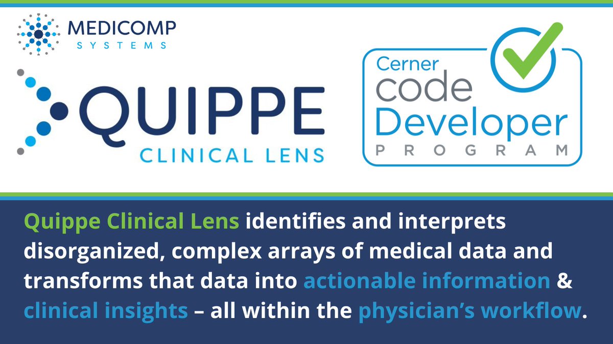 MedicompSys's tweet image. Quippe Clinical Lens is now part of the @Cerner App Gallery.

☑Clinically Intelligent Filtering
☑Problem-Based Longitudinal Patient History
☑Structured Data from Text

Learn more now: bit.ly/3EedpeQ #UsableData #ActionableInsights #PhysiciansWorkflow #ImprovedOutcomes