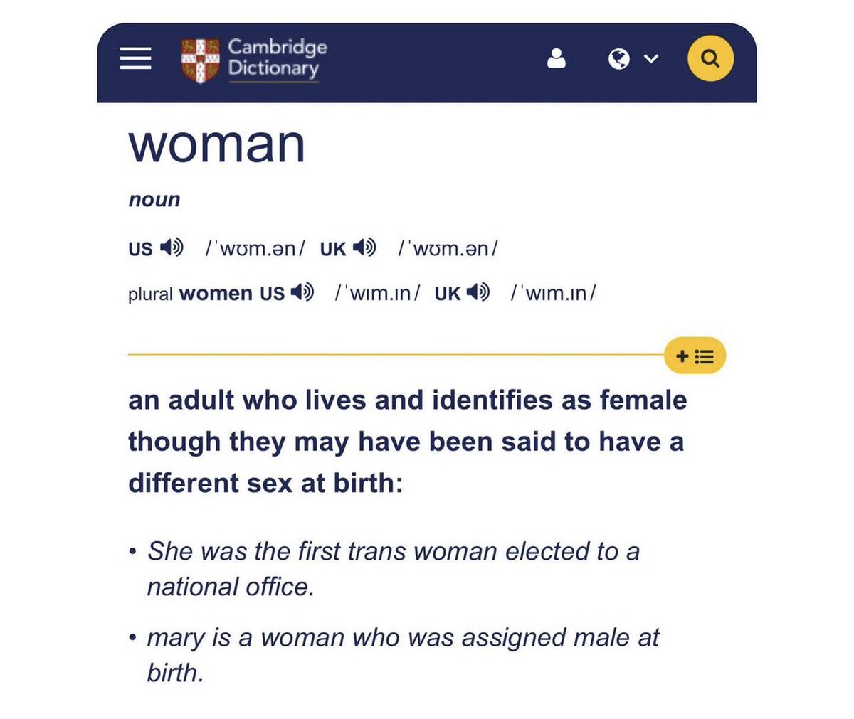 YAF on X: Lol the Cambridge Dictionary changed the definition of woman   / X