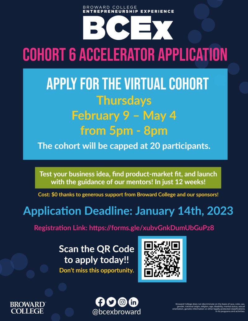 bcexbroward's tweet photo. Spots are filling up fast - The @bcexbroward Lean Launchpad Accelerator is accepting applicants for Cohort 6 this Spring! Take advantage of this FREE-of-charge program. This is your opportunity to turn your start-up into reality. There are only 20 SPOTS.
#bcex #entrepreneurship https://t.co/Hlcb0vTWwO
