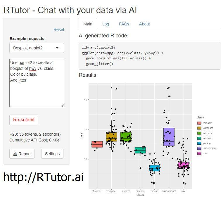 This is just amazing! Have a look at RTutor (RTutor.ai). It can generate & test R code just by “chatting” with it. RTutor will then generate functional code to answer your question, making it easy for those without R experience #RStats #MachineLearning #DataScience