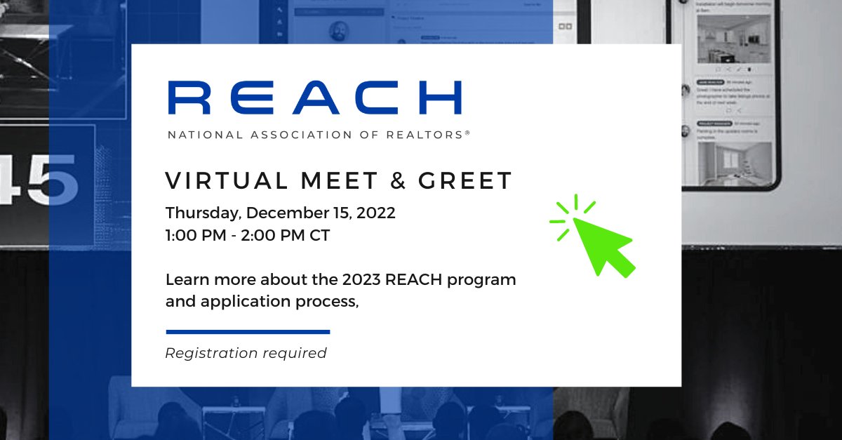 Proptech Founders! Interested in learning more about the 2023 NAR REACH program? Want to learn how to make your application stand out? Join us this Thurs, Dec 15 at 1pm CT for a virtual meet &amp; greet. Register at the link below >>
realtors.zoom.us/meeting/regist…