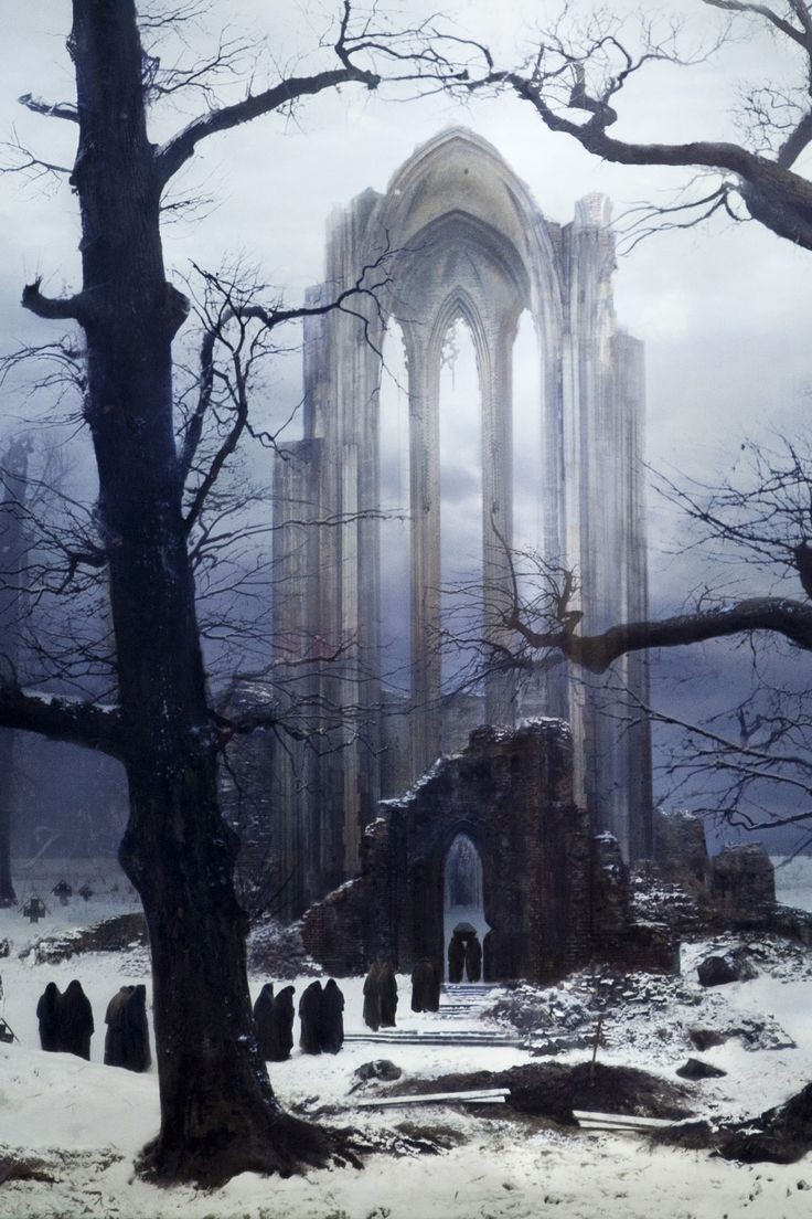 AnnaSnitkina's tweet photo. Ressam Hiroyuki Masuyama, Caspar David Friedrich'in ikinci dünya savaşı sırasında tahrip olan Karda Manastır Mezarlığı tablosunu resmin siyah beyaz fotoğrafına bakarak tekrar resmetmiş. Ve muhteşem olmuş🖤 https://t.co/IWoWcFrEpv