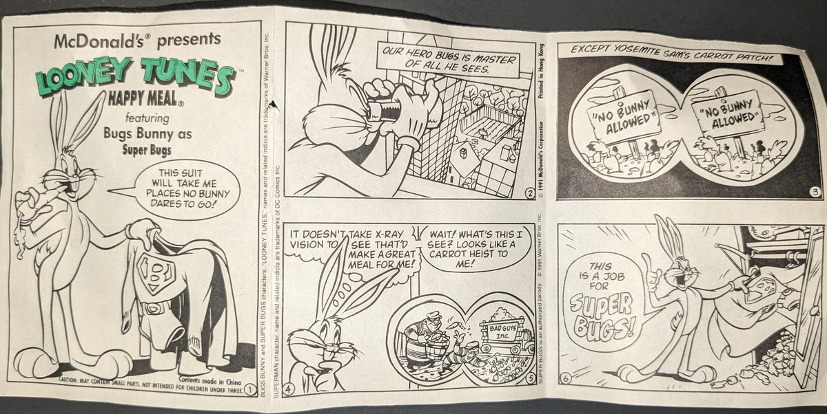 MEarthprime's tweet photo. @chrishambyfilms @MeTV Fellow #Tooners/#ToonInWithMe/@tooninwithmetv
Found the #McDonalds Super Looney Tunes mini #comicbooks so enjoy!
Pt 1 #DaffyDuck as #Batduck (#Batman)
#BugsBunny as #Superbugs (#Superman) https://t.co/oUbTfC0MGJ