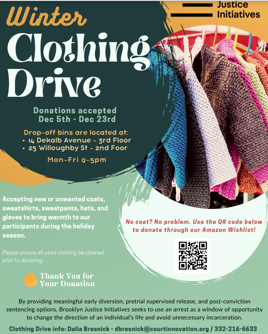 Donate new or used clothing to @bkjusticeintves's winter clothing drive this holiday season & provide some extra warmth & comfort to New Yorkers who have been negatively impacted by the criminal justice system (or order off the wish list: bit.ly/BJIwintercloth…)