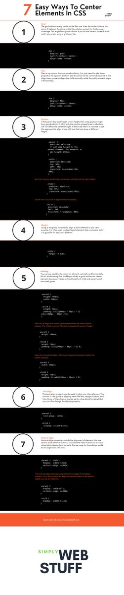 simplywebstuff's tweet image. 7 Easy Ways To Center Elements In CSS
simplywebstuff.com/7-ways-to-cent…
#css #centerelementwithcss #learncss #cheatsheet #infographics