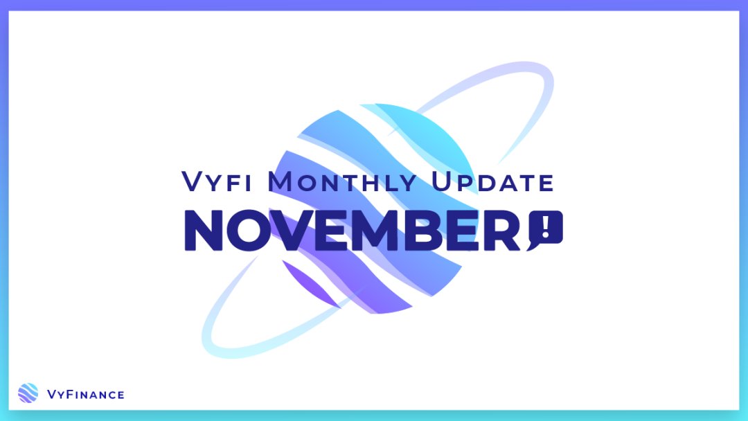 VyFiOfficial's tweet photo. The VyFinance Monthly Update for November has just been posted!

Here you can catch up with all of the updates over the course of November. Read more... https://t.co/X3TXlqWr35

#VyFi $VYFI #Cardano #CardanoADA #DEx #DeFi https://t.co/DmMSXNXuVF