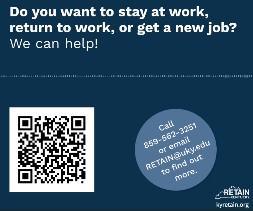 JohnnyWCollett's tweet photo. Got 60 seconds? Click the link below to learn more about how RETAIN KY works with employees, employers and healthcare providers to address issues related to successful #StayAtWork and #ReturnToWork. 
https://t.co/mmofZONgfC https://t.co/J5yiVGFc8y