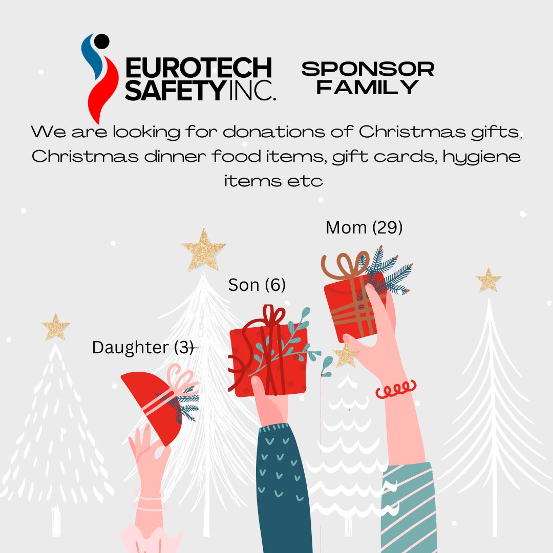Our Eurotech Family is sponsoring a family this Holidays. We are looking for donations of, Christmas dinner food items, gift cards, hygiene items etc. The family is a single Mom (29) a son (6) and daughter (3) that could use our help to have a very special Christmas.