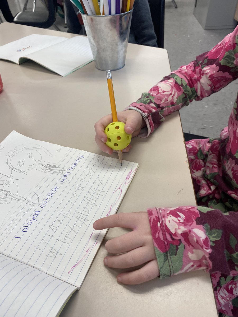 Some of our JK students use the pencils with a ball attached to enhance their grip and fine motor skills. One of the many great tools we have in the classroom! ✏️📝<a href="/PJLanguageArts/">PJ Language Arts Methodology UWindsor</a>