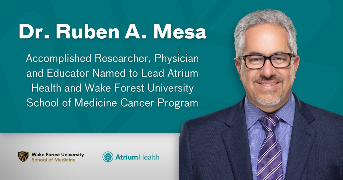 We’re excited to welcome Dr. Ruben A. Mesa as the new president and executive director of the @AtriumHealth cancer service line – including @LevineCancer and @WakeCancer – and vice dean for cancer programs at @wakeforestmed. Learn more about @mpdrc: bit.ly/3FRioGI