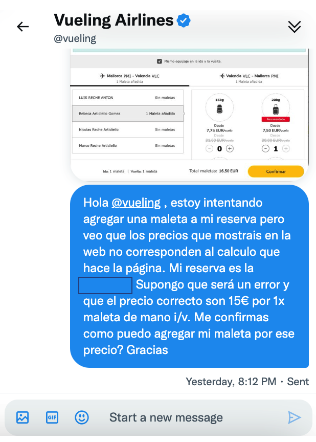 luisreche's tweet photo. Algún problema con la calculadora de vuestra web y con contestar a los mensajes @vueling ? https://t.co/5r0woq2PDm