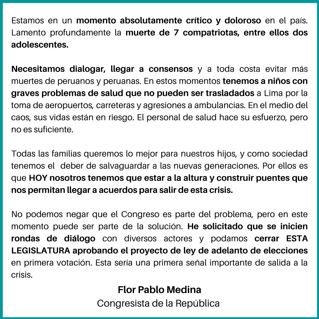 FlorPabloMedina's tweet photo. Ante la grave crisis en la que nos encontramos, expreso lo siguiente: https://t.co/UhLhqLfr6q