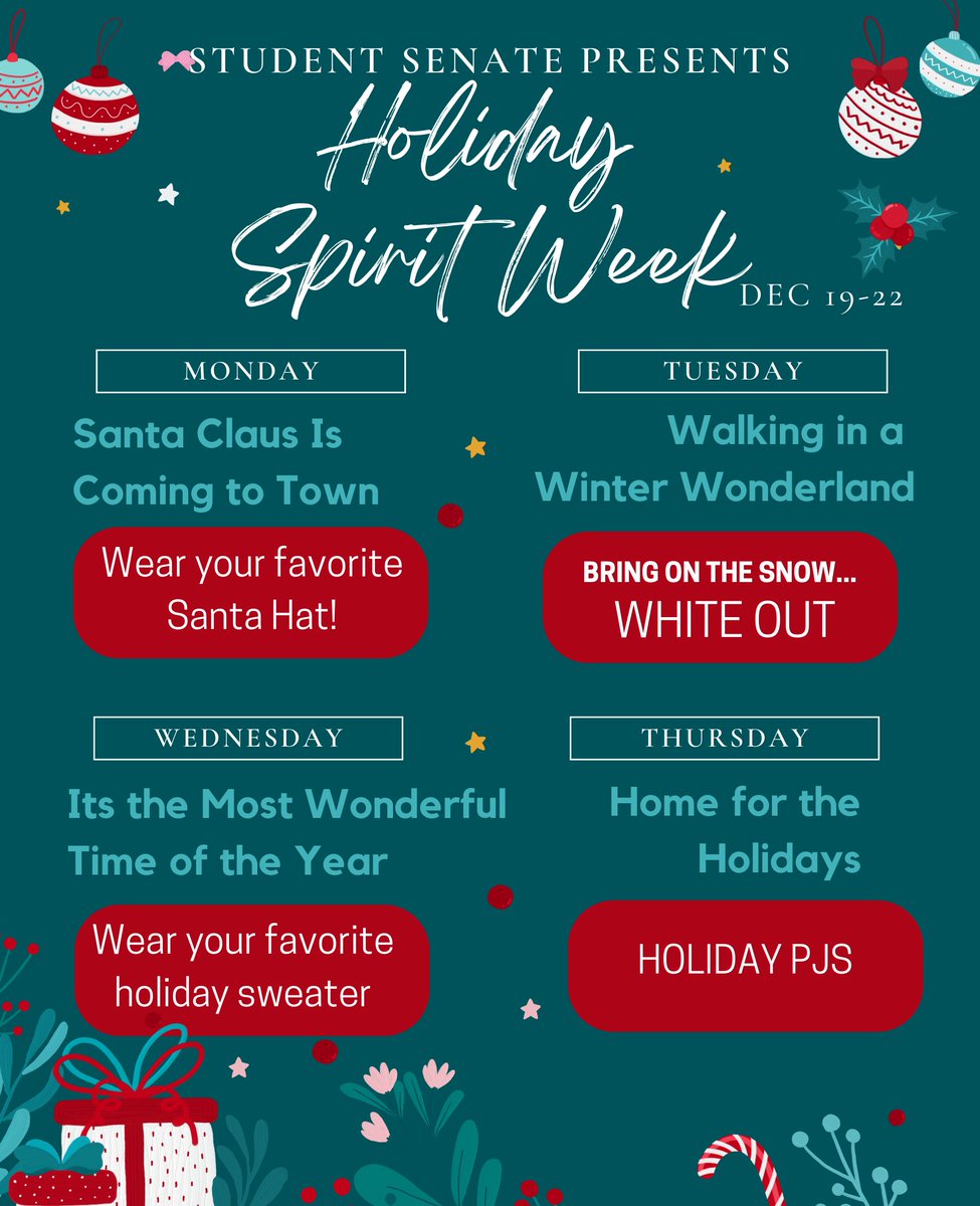 SPIRIT DAYS FOR FINALS WEEK!!
Show out Titans! ❄🌲