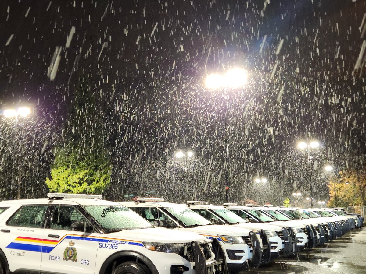 Sgt. Jasmins quickly snapped this snowstorm photo before he started his shift. Thank you to all the officers working rain, shine, or snow, keeping Surrey safe. #Frontlinepolicing