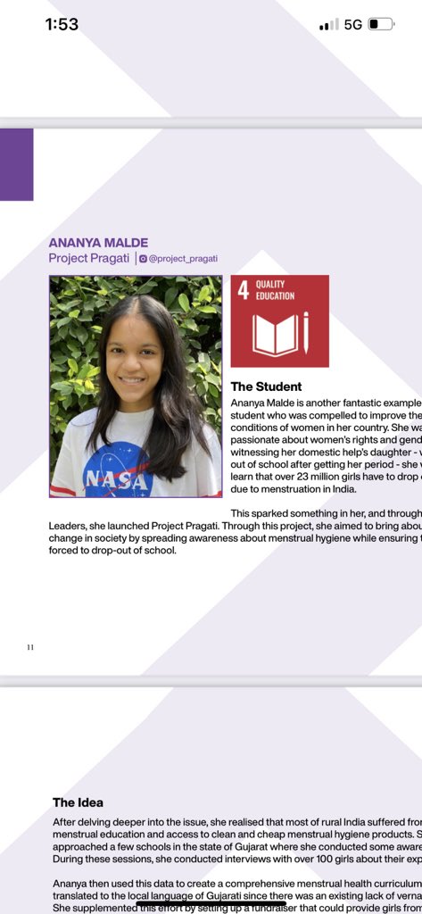Activate1M1B's tweet photo. #ANANYAMALDE
@project_pragati Through this project, she aimed to bring about a large-scale change in society by spreading awareness about #menstrual hygiene 

#ActivateSummitNYC @Activate1M1B @ActivateImpact @SDGaction @UNDGC_CSO @ImpactUN @SDG2030 #TURNITAROUND @PriyankaCRaina https://t.co/Rz4jNJQhLP