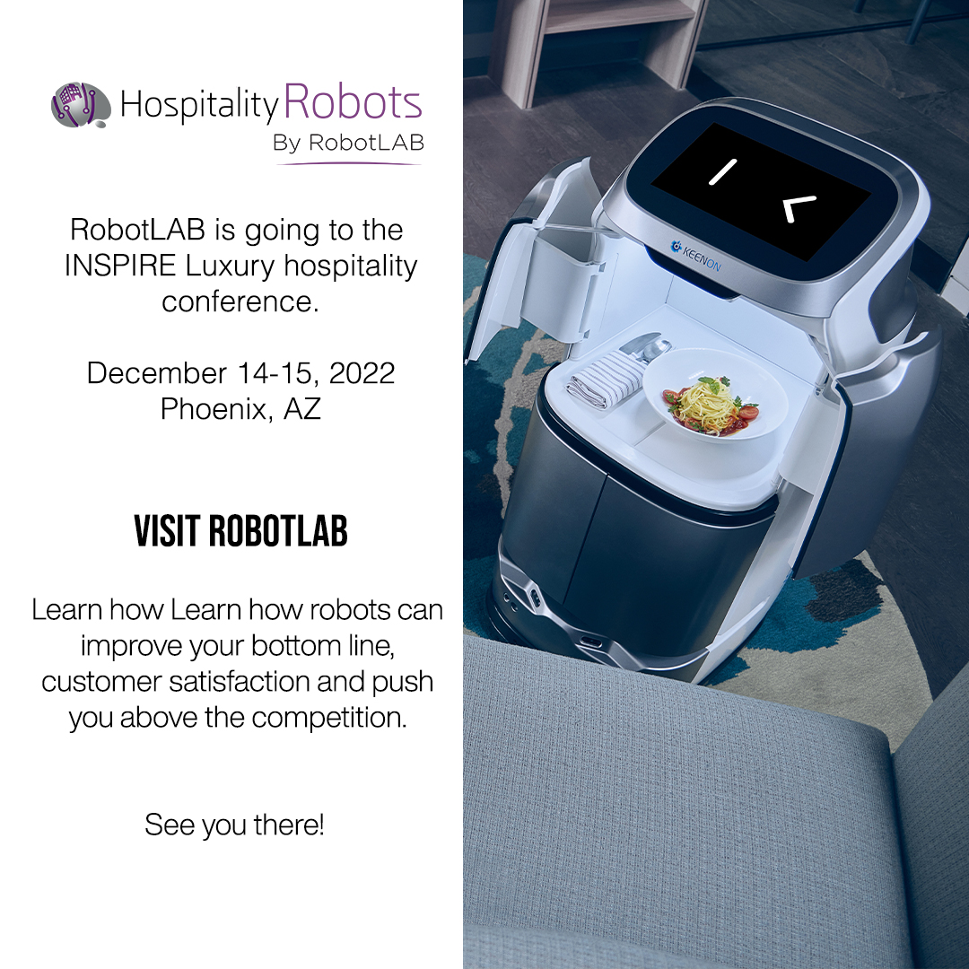 Are you in #Phoenix? Come to the INSPIRE 2022 Luxury Hospitality conference and meet us there to get inspired about how #robots are transforming the hospitality industry! robotlab.com/hospitality-ro…   #Hospitality #Conference #HospitalityRobots  @luxuryhotelorg #inspire22