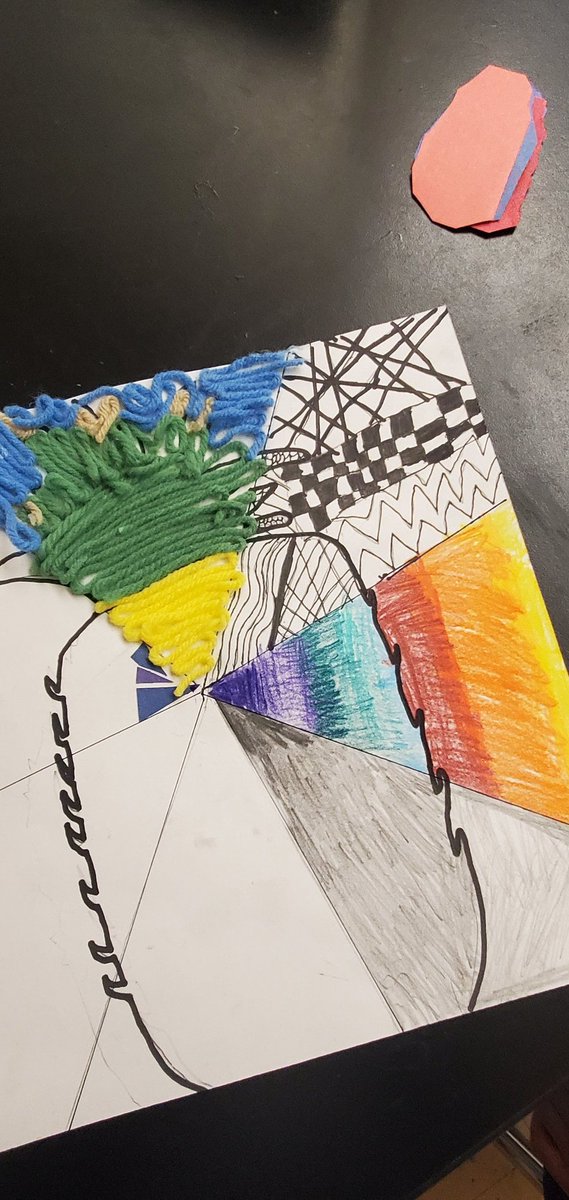 Our 6th graders are doing such a great job on their final, elements of art" project. Look at that texture they're creating with yarn!